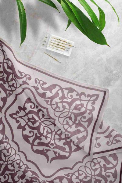 Etnik Desenli Eşarp Bej Mürdüm