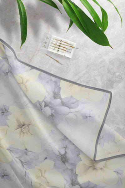 Büyük Gül Desenli Eşarp Füme Sarı