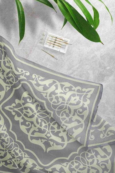 Etnik Desenli Eşarp Füme Sarı