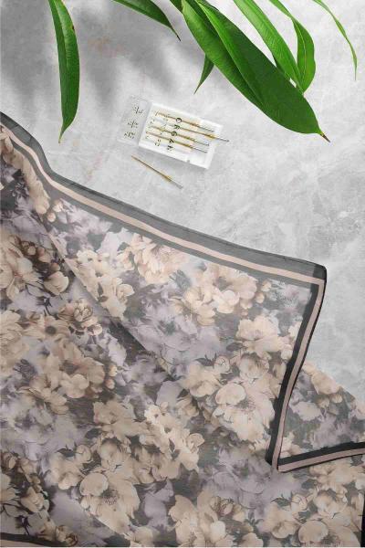 Gül Desenli Eşarp Siyah Vizon