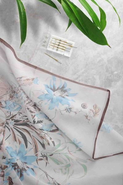 Sofistik Çiçek Desenli Eşarp Kahve Bej