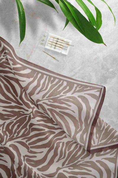 Zebra Desenli Eşarp Kahve Bej