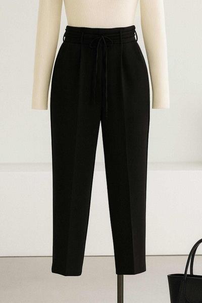 Çift Bağlamalı Havuç Paça Dabıl Pantolon Siyah