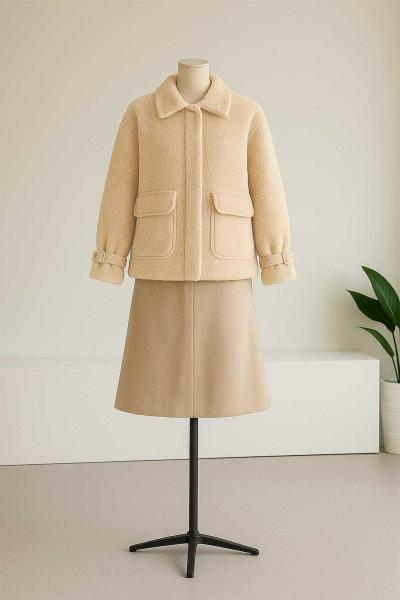 Çift Cepli Taylor Fermuarlı Oversıze Mont Bej