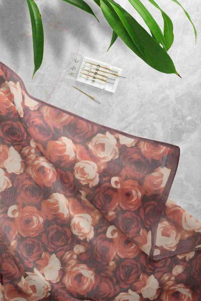 Güz Gülü Desenli Eşarp Mürdüm