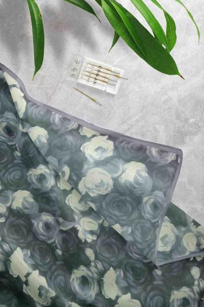 Güz Gülü Desenli Eşarp Füme Sarı