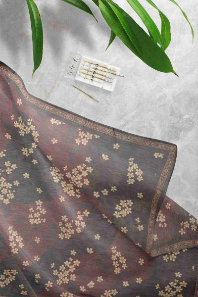 Küçük Papatya Desenli Eşarp Siyah Sarı