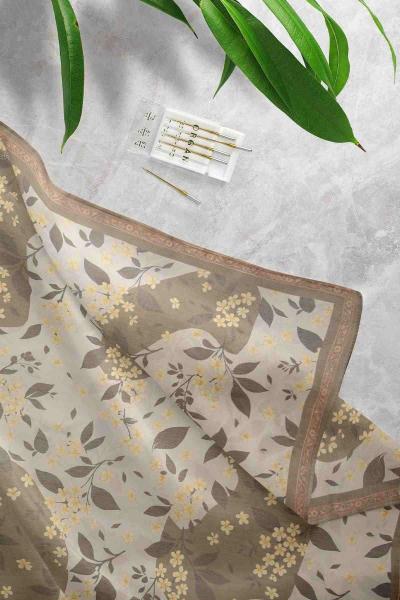 Küçük Papatya Desenli Eşarp Yağ Yeşili