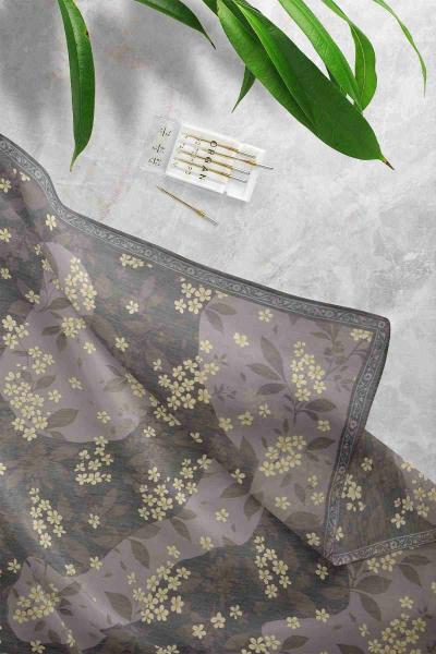 Küçük Papatya Desenli Eşarp Siyah Füme