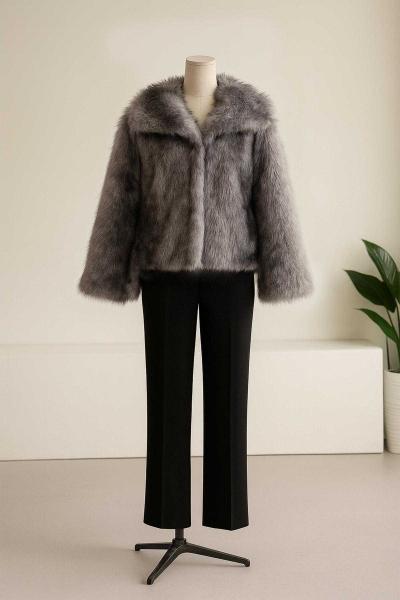 Leopar Kısa Kürk Kaban Antrasit