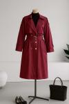 Apoletli Tokalı Altı Düğmeli Parçalı Trençkot Bordo
