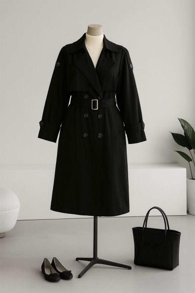 Apoletli Tokalı Altı Düğmeli Parçalı Trençkot Lacivert