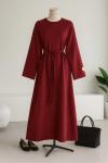 Kolu Armalı İnce Kuşaklı Selanik Elbise Bordo