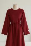 Kolu Armalı İnce Kuşaklı Selanik Elbise Bordo