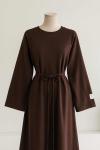 Kolu Armalı İnce Kuşaklı Selanik Elbise Kahve