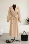 Kol Uçları Lastikli Altı Düğmeli Kuşaklı Trençkot Bej