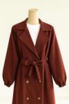 Kol Uçları Lastikli Altı Düğmeli Kuşaklı Trençkot Kahve