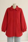 Kolucu Lastikli Çift Cepli Düğmeli Buklet Ceket Kırmızı
