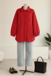 Kolucu Lastikli Çift Cepli Düğmeli Buklet Ceket Kırmızı