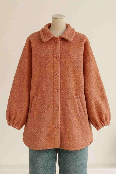 Kolucu Lastikli Çift Cepli Düğmeli Buklet Ceket Soğan