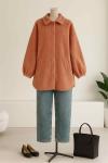 Kolucu Lastikli Çift Cepli Düğmeli Buklet Ceket Soğan