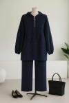 Üstü Taş Detaylı Kapşonlu Pantolonlu Aysho Takım Lacivert