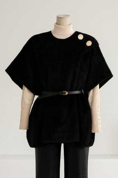 Çift Düğmeli Atkılı Kemerli Oversıze Kürk Kaban Antrasit