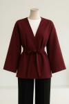 Kuşaklı Basıc Scuba Kimono Bordo