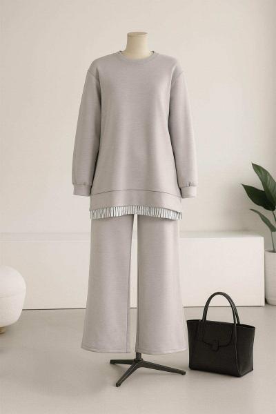 Çizgili Garnili Pantolonlu Oysho Takım Gri