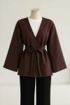 Kuşaklı Basıc Scuba Kimono Koyu Kahve