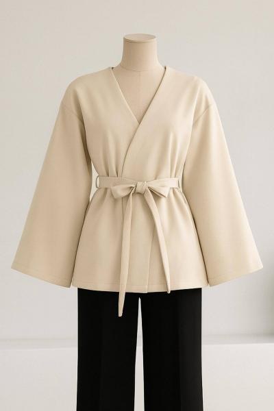 Kuşaklı Basıc Scuba Kimono Taş