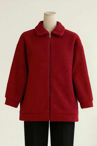 Fermuarlı Yan Cepli Bebe Yaka Buklet Ceket Bordo