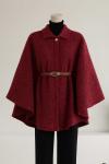 Yünlü Kaşe Kemerli Panço Bordo