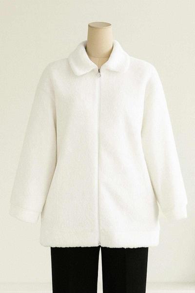 Fermuarlı Yan Cepli Bebe Yaka Buklet Ceket Ekru