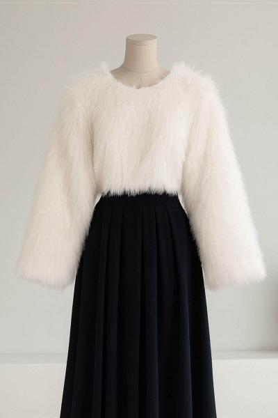 Basıc Kürk Bluz Ekru