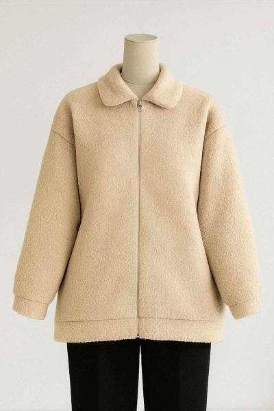 Fermuarlı Yan Cepli Bebe Yaka Buklet Ceket Taş