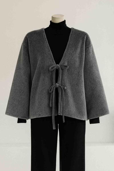 Çift Bağlamalı Fox Tay Tüyü Ceket Antrasit