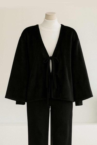 Çift Bağlamalı Fox Tay Tüyü Ceket Siyah