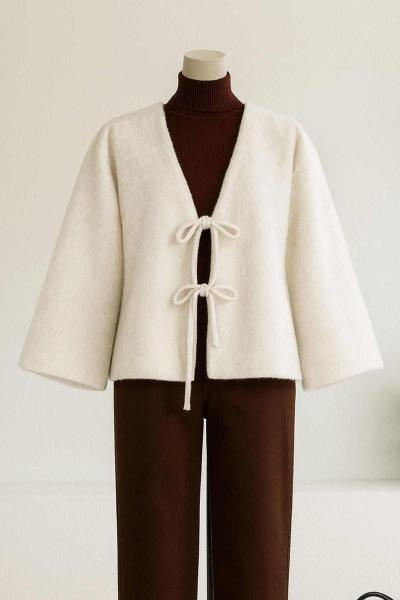 Çift Bağlamalı Fox Tay Tüyü Ceket Taş