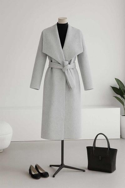 Mendil Yaka Kuşaklı Balıksırtı 135 Kaban Gri