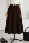 Kemerli Parçalı Çan Etek Koyu Kahve