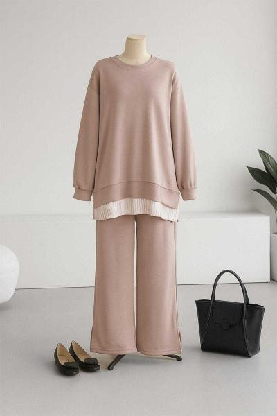 Çizgili Garnili Pantolonlu Oysho Takım Vizon