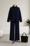 Balıkçı Yaka Selanik Örme Kumaş Pantolonlu Takım Lacivert