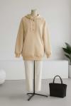 Kapşonlu Çtçıtlı Salaş Dikişli Üç İplik Sweat Bej