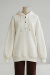 Kapşonlu Çtçıtlı Salaş Dikişli Üç İplik Sweat Ekru