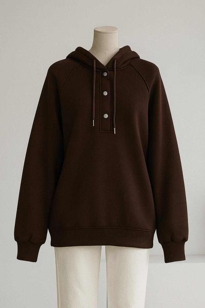 Kapşonlu Çtçıtlı Salaş Dikişli Üç İplik Sweat Kahve