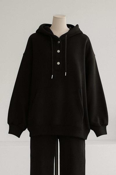 Kapşonlu Çtçıtlı Salaş Üç İplik Sweat Siyah