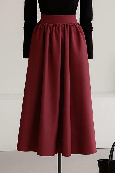 Büzgülü Kloş Bondid Etek Bordo