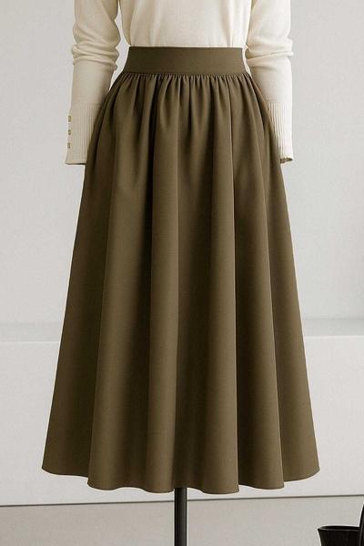 Büzgülü Kloş Bondid Etek Haki