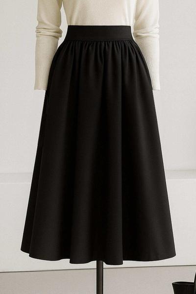 Büzgülü Kloş Bondid Etek Siyah